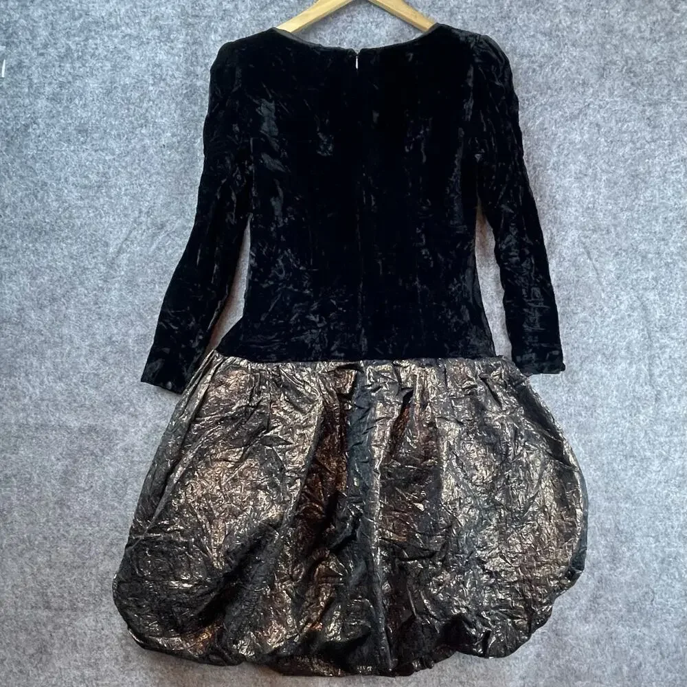 Vintage Warren Cocktail Party Dress Womens 8 Velvet Puff Skirt 80s Prom Metallic